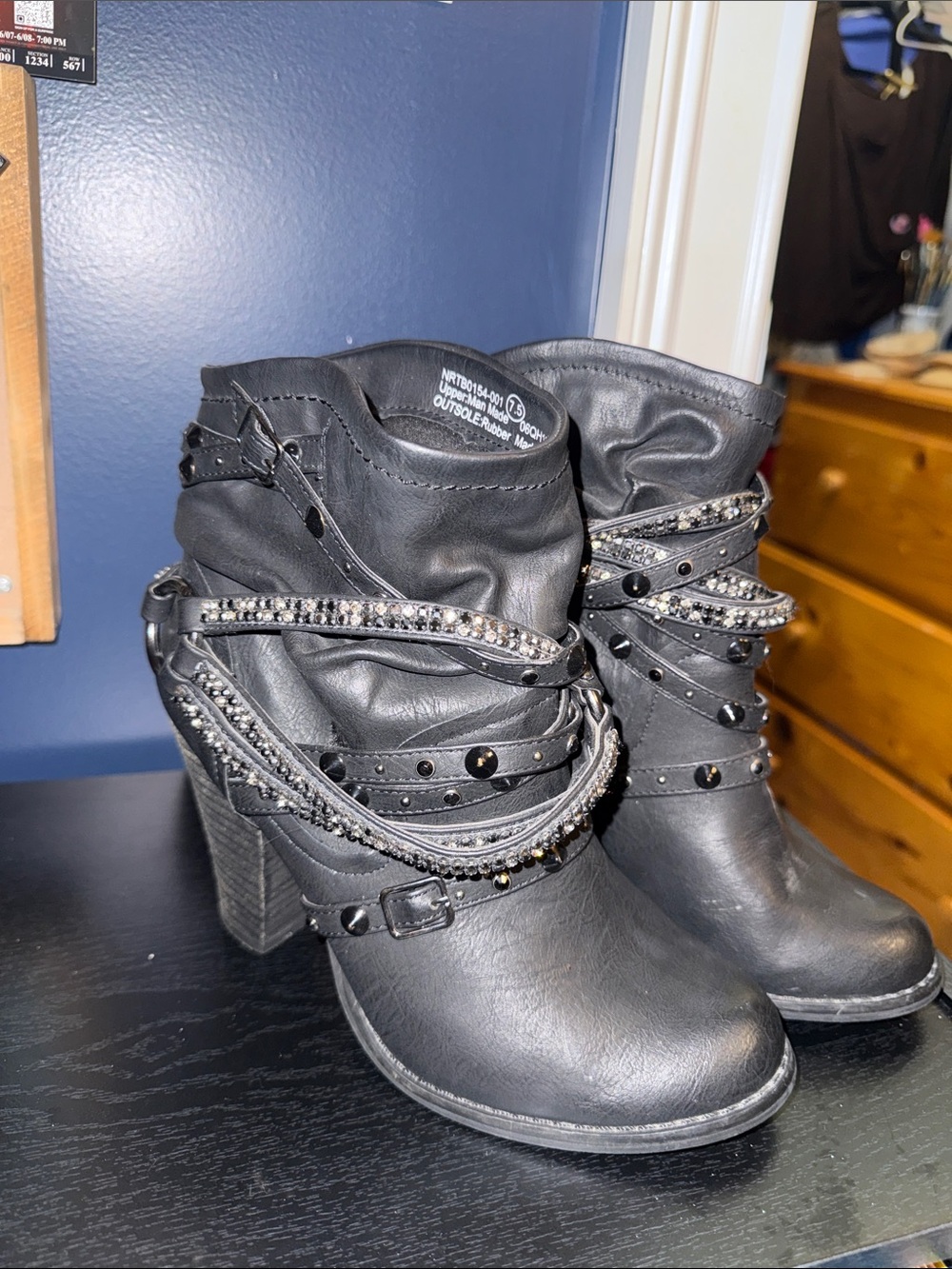 Not Rated Black Studded Wrap-Heel Mid-Calf Boots